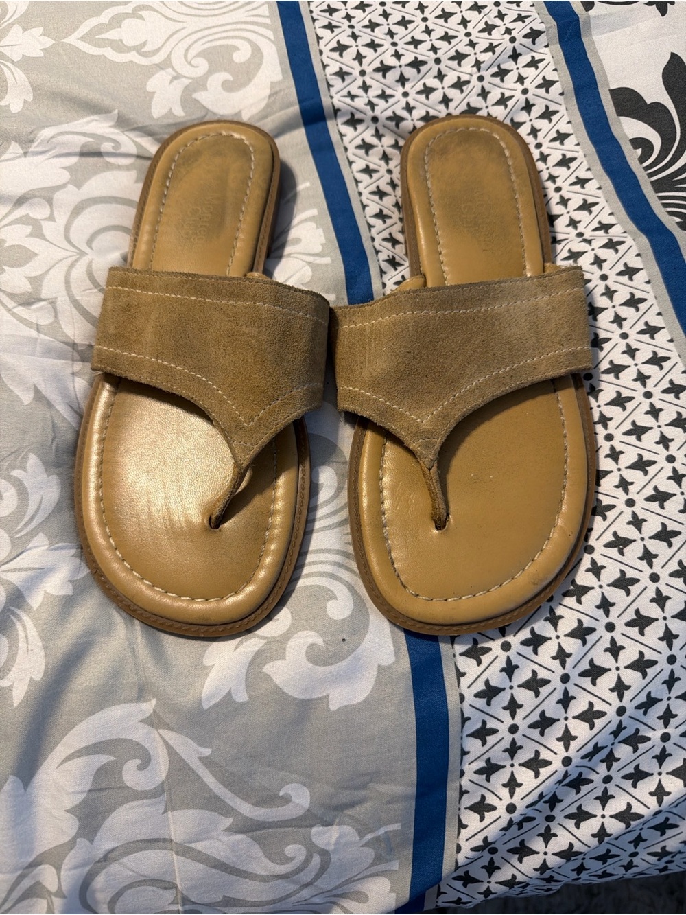 Montego Bay Club Tan Suede Toe-Post Slide Sandals